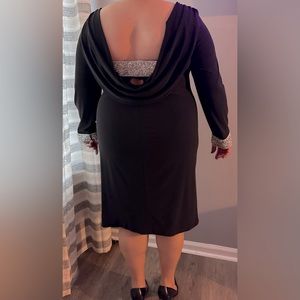 Long sleeve black & silver knee high dress